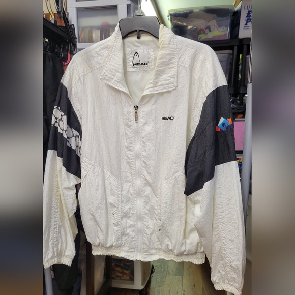 Head Jackets & Blazers - Head White Black Lined Track Jacket Medium Vintage 1990s